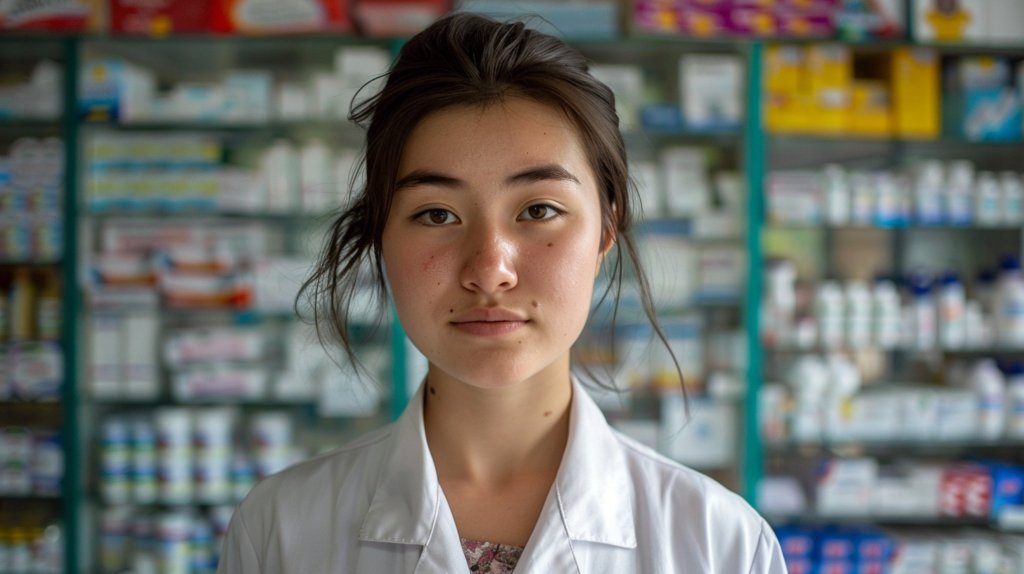 Kyrgyz pharmacist apteka woman
