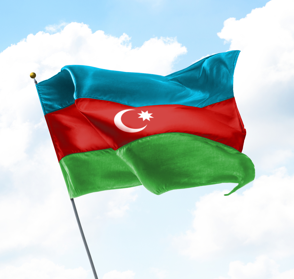 Flag,Of,Azerbaijan,Raised,Up,In,The,Sky