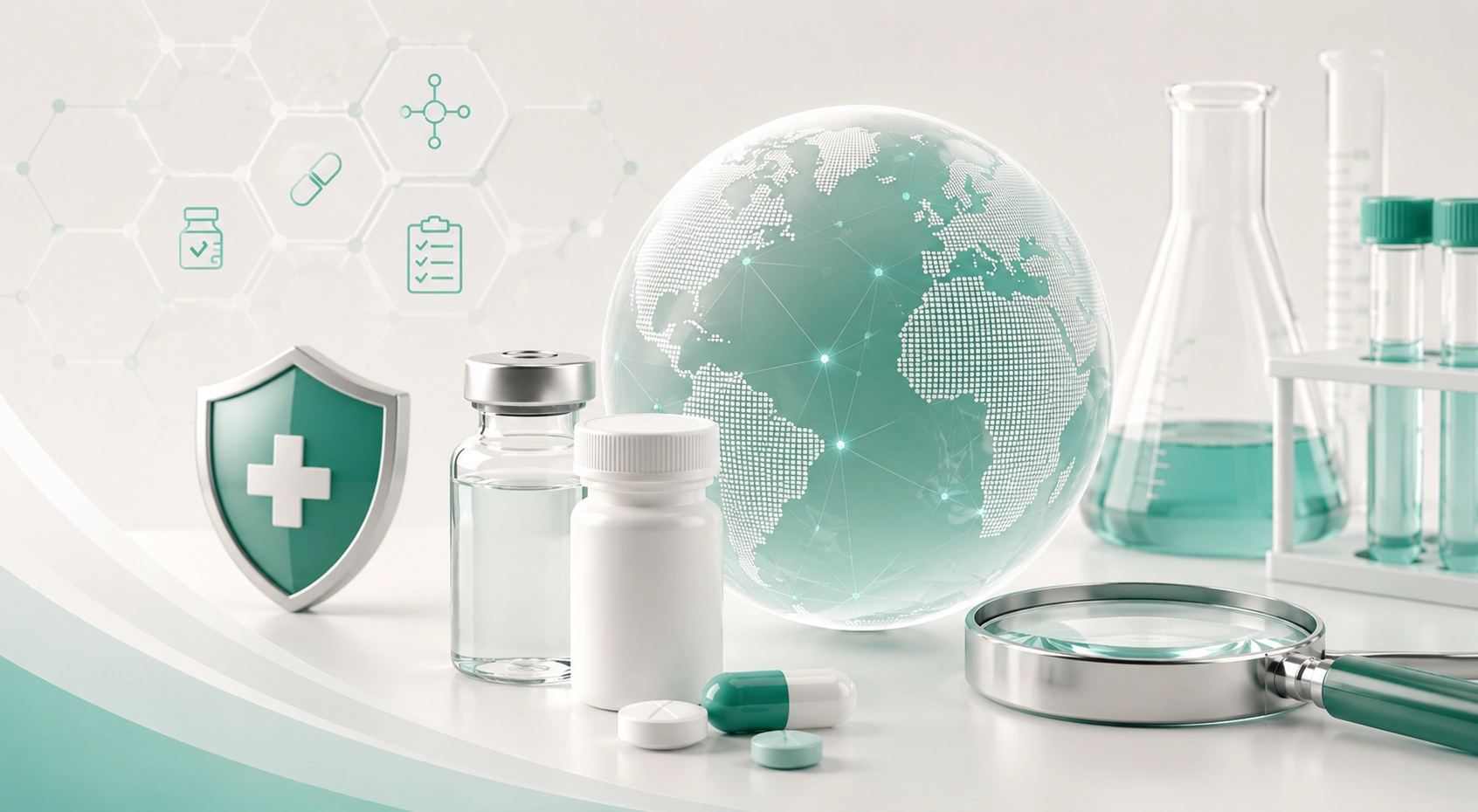 Pharmaceutical registration, medical device approval and global market access services illustration